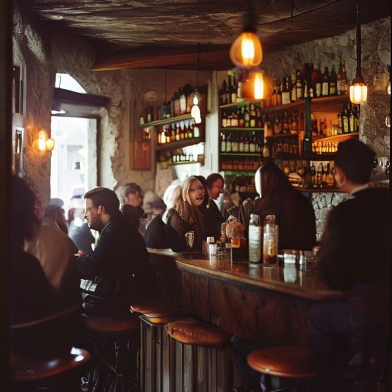 Ambiance chic et tamisée du Propaganda, bar tapas de Marseille, lumières chaudes et foules animées.