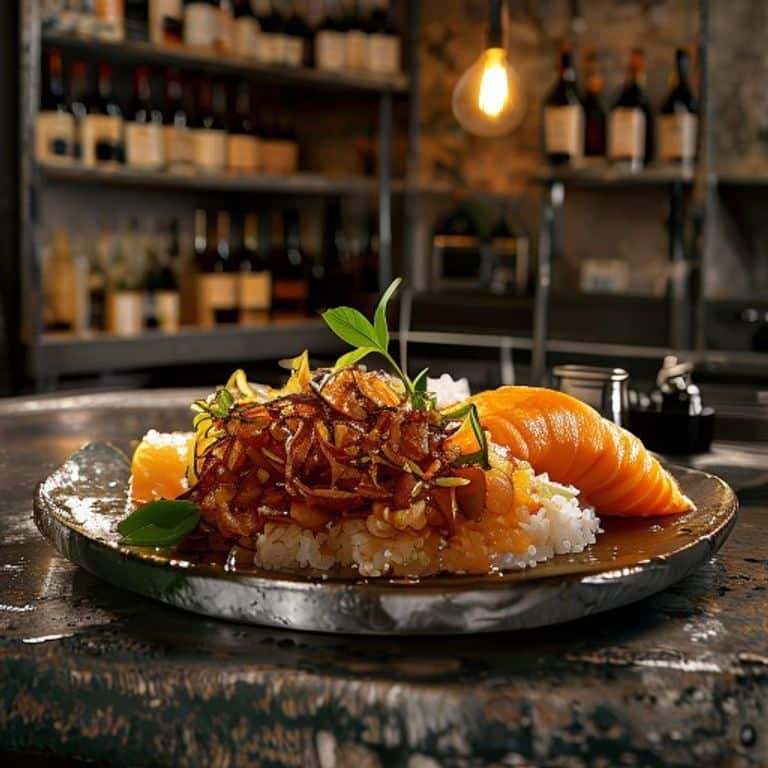 Ambiance chic et moderne du restaurant Honoré à Marseille, avec une mise en scène sobre et des plats aux inspirations asiatiques.