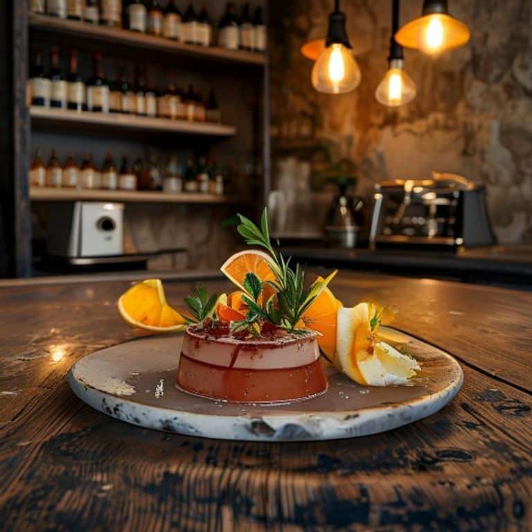 Plat créatif aux Rigoles à Marseille, ambiance chaleureuse et branchée avec des bouteilles de vin nature.